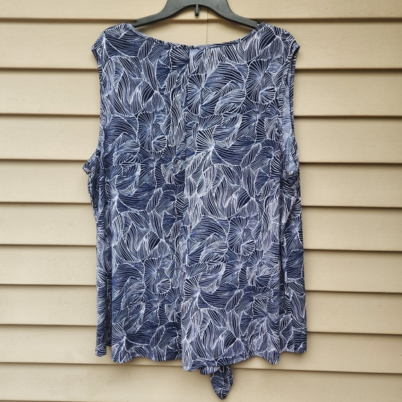 Naif Plus Blouse Blue Print V-Neck Sleeveless Knot Hem Stretchy - Picture 7 of 10